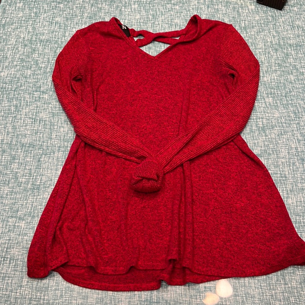 IZ Byer red tunic sweater with cross cross back detail M